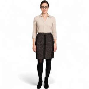 Narciso Rodriguez Tweed Pencil Mini Skirt Black Grey Size 10 Lined Office Work